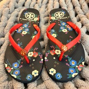 Tory Burch Red Floral Flip Flops